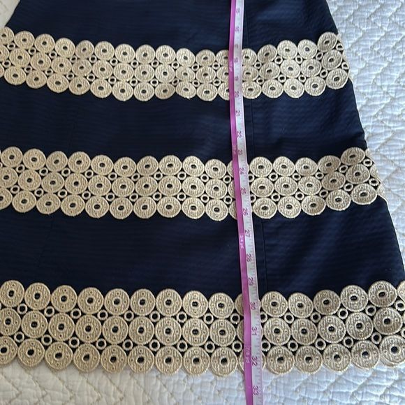 NWT Lilly Pulitzer Annabelle True Navy Gold Lace Stripe Shift Dress Size 00 - Picture 8 of 16